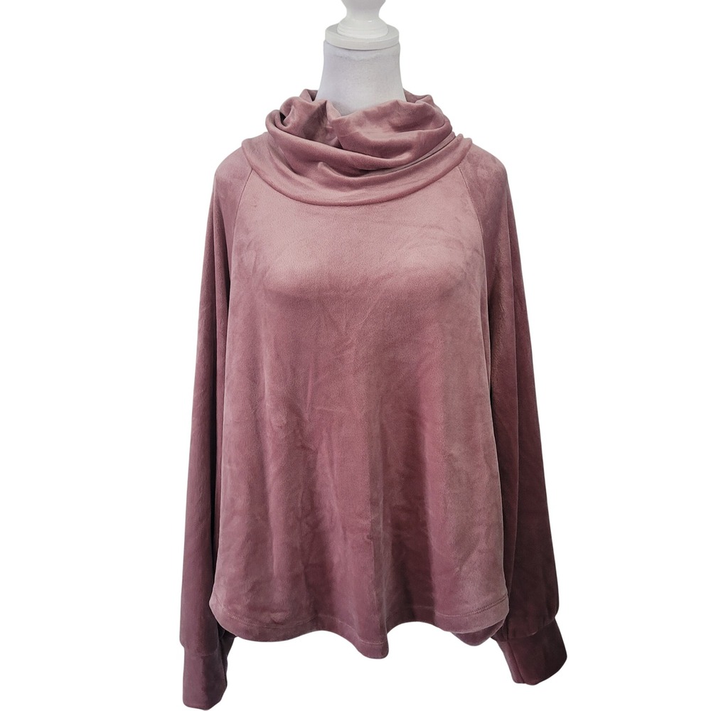 Evereve Womens Cowl Neck Pullover Top Dusty Rose Velvet Velour Size L‎